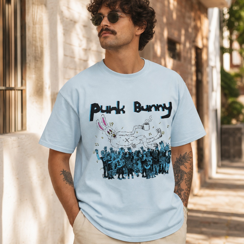 Green Day Punk Bunny Coffee Cup T-Shirt – White Punk Rock Graphic Tee 1
