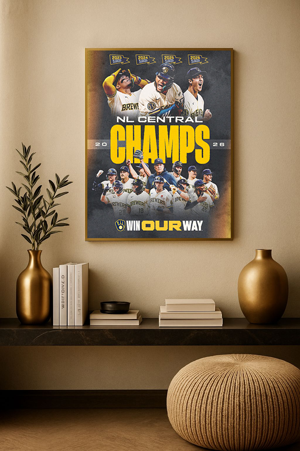 Milwaukee Brewers 2026 NL Central Champions “Win Our Way” Poster, Baseball Wall Art Canvas 1
