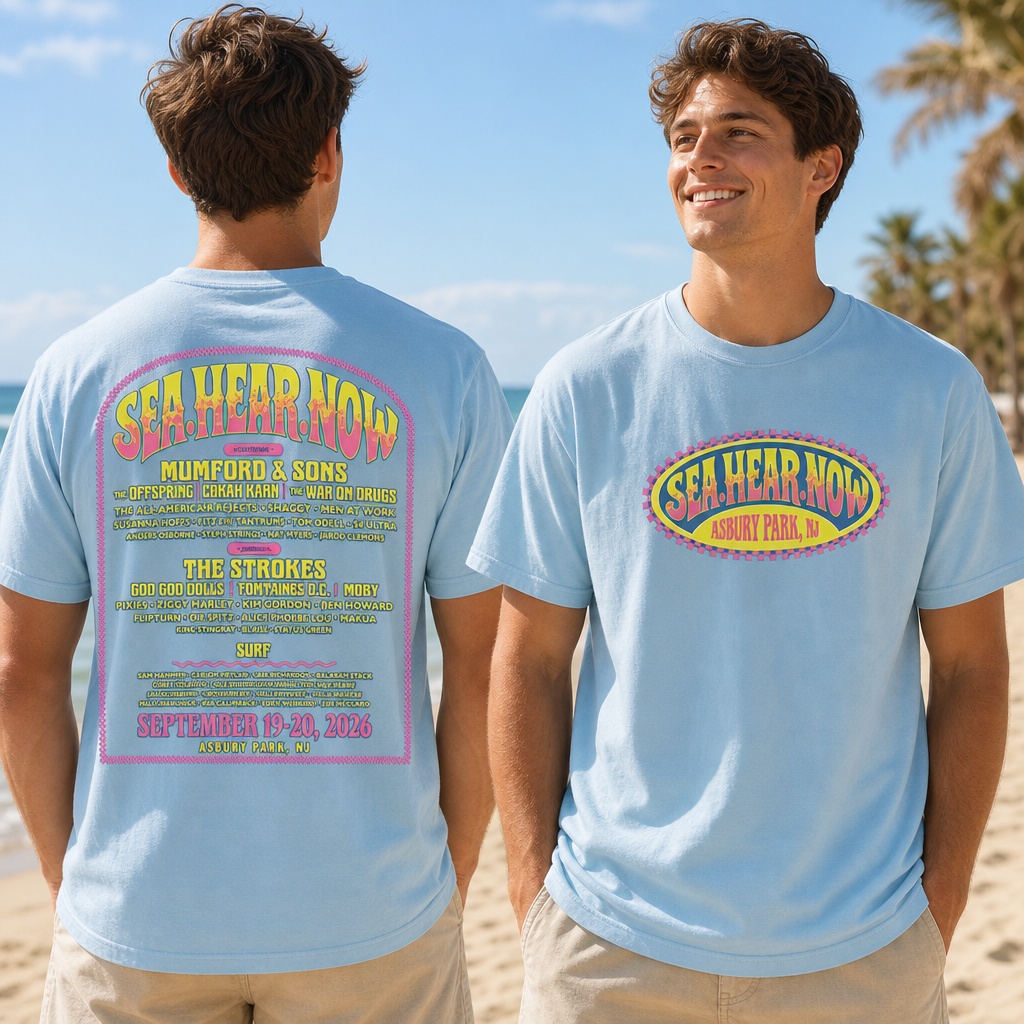 Sea.Hear.Now 2026 Lineup T-Shirt – Asbury Park NJ Sept 19–20 Blue Festival Tee 1